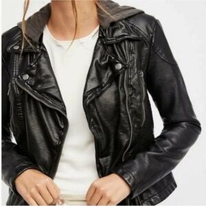 Free People faux leather hooded moto jacket